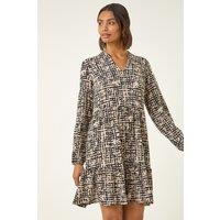 Roman Women's Textured Geo Print Smock Dress in Stone | Size: 18