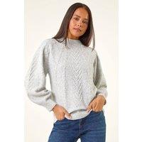 Roman Women's Petite Cable Knit Embellished Jumper in Grey | Size: 16