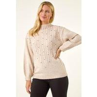 Roman Women's Petite Embellished Cable Knit Jumper in Cream | Size: 16