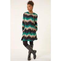 Roman Women's Zig Zag Side Button Dress in Green | Size: 10
