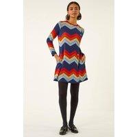 Roman Women's Zig Zag Side Button Dress in Orange | Size: 14