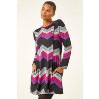 Roman Women's Zig Zag Side Button Dress in Purple | Size: 18