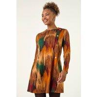 Roman Women's Abstract Side Buttoned Dress in Copper | Size: 20