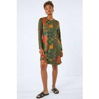 Roman Women's Patchwork Print Button Swing dress in Green | Size: 20