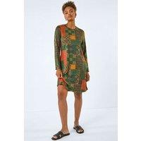Roman Women's Patchwork Print Button Swing dress in Green | Size: 10