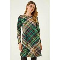 Roman Women's Check Print Swing Pocket Dress in Green | Size: 20