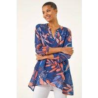 Roman Women's Leaf Print Wrap Front Tunic Top in Navy | Size: 12