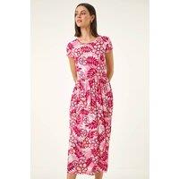 Roman Women's Floral Pocket Midi Dress in Pink | Size: 10