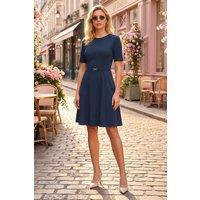 Roman Women's Belted Fit & Flare Dress in Navy | Size: 12