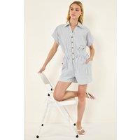 Roman Women's Stripe Print Front Pocket Playsuit in Light Blue | Size: 18