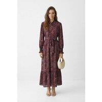 WOVCOR Women's Shawl Pattern Belted Long Sleeve Maxi Shirt Dress with Tiered Hem | Size: 16