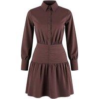 WOVCOR Women's Collared Ruched Waist Mini Dress with Button Front Detail in Dark Brown | Size: 8