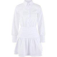 WOVCOR Women's Collared Ruched Waist Mini Dress with Button Front Detail in Ecru | Size: 14