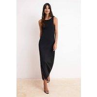 WOVCOR Women's Crew Neck Sleeveless Bodycon Maxi Dress with Lace Detail in Black | Size: XS