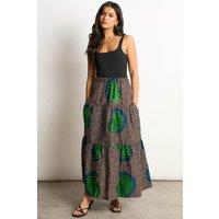 Dals Hart Women's Green Patterned Tiered Maxi Skirt | Size: Medium