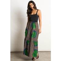 Dals Hart Women's Green Patterned Tiered Maxi Skirt | Size: Large