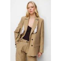 MixRay Women's Linen Blazer Jacket with Scarf Detail in Tan | Size: Small