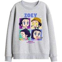 Netflix Kpop Demon Hunters Huntrix Zoey Chibi Boxes Kids Sweat, Athl Heather in Light Grey | Size: 9-11 Years