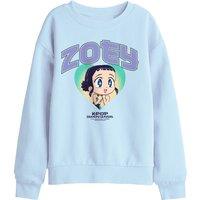 Netflix Kpop Demon Hunters Huntrix Zoey Collegic Kids Sweatshirt, Light Blue | Size: 7-8 Years