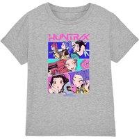 Netflix Kpop Demon Hunters Huntrix Neon Comic Anime Kids Tee, Athletic Heather in Light Grey | Size: 12-13 Years