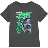 Netflix Kpop Demon Hunters Huntrix Zoey Popstar Kids T-Shirt, Charcoal | Size: 7-8 Years