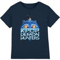 Netflix Kpop Demon Hunters Derpy Tiger Sinking Logo Kids T-Shirt, Navy | Size: 9-11 Years