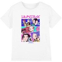 Netflix Kpop Demon Hunters Huntrix Neon Comic Anime Kids T-Shirt, White | Size: 7-8 Years