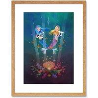 Artery8 Wall Art Print Mermaids Kids Music Framed Art in Beige | Size: W7 x H9
