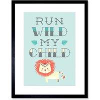 Artery8 Wall Art Print Kids Run Wild My Child Pastel Lion Framed in Black | Size: W7 x H9