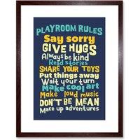Artery8 Wall Art Print Kids Playroom Rules Fun Blue Framed in Brown | Size: W7 x H9