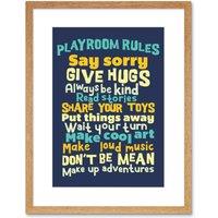 Artery8 Wall Art Print Kids Playroom Rules Fun Blue Framed in Beige | Size: W7 x H9