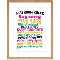 Artery8 Wall Art Print Kids Playroom Rules Fun Colourful Framed in Beige | Size: W7 x H9