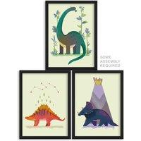 Artery8 A4 Wall Art & Frame Set of 3 Kids Bedroom Cute Dinosaurs Pastel