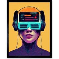 Artery8 Wall Art Print The Gamer Streaming VR Headset Retro Futurist Kids Art Framed in Black | Size: W12 x H16