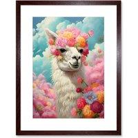 Artery8 Wall Art Print Head in the Clouds Conceptual Artwork Fabulous Carefree Llama with Rose Flower Headband Kids Room Artwork Framed 9X7 Inch