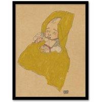 Artery8 Infant Portrait in a Changing Pad Schiele Framed Wall Art Print in Beige | Size: W12 x H16
