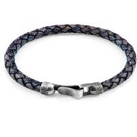 ANCHOR & CREW Men's Skye Silver & Braided Leather Bracelet in Blue | Size: 21 cm
