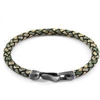 ANCHOR & CREW Men's Skye Silver & Braided Leather Bracelet in Green | Size: 19 cm