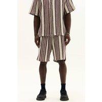 ELAINA FASHION Men's Crochet Texture Matching Shirt & Shorts Set in Burgundy | Size: Large