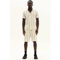 ELAINA FASHION Men's Striped Short Sleeve Shirt & Shorts Co-Ord Set in Beige | Size: Large