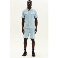 ELAINA FASHION Men's Textured Shirt & Shorts Co-Ord Set in Light Blue | Size: Medium
