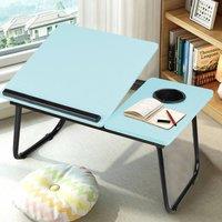 Living and Home Folding Angle Adjustable Laptop Bed Table with Cup Slot, Stop Bar in Blue