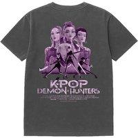 Netflix Kpop Demon Hunters Purple Huntrix Billboard Poster Back Tee, Wash Black in Dark Grey | Size: 2XL