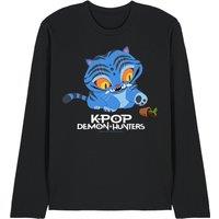 Netflix Kpop Demon Hunters Cute Derpy Tiger Cartoon Long Sleeve T-Shirt, Black | Size: Large