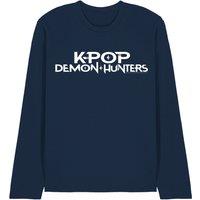 Netflix Kpop Demon Hunters White Logo Long Sleeve T-Shirt, Navy | Size: Medium