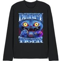 Netflix Kpop Demon Hunters Derpy Tiger Bootleg Long Sleeve T-Shirt, Black | Size: Medium