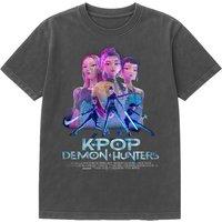Netflix Kpop Demon Hunters Huntrix Huntrx Billboard Poster Tee, Wash Black in Dark Grey | Size: XL