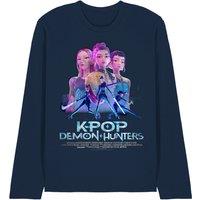 Netflix Kpop Demon Hunters Huntrix Huntrx Billboard Poster Long Tee, Navy | Size: XL