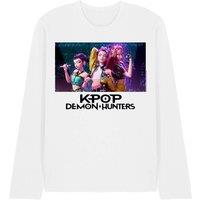 Netflix Kpop Demon Hunters Huntrix Group Singing Long Sleeve T-Shirt, White | Size: 2XL