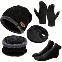 Dyzi 5 Piece Winter Warmth Set Beanie Gloves Snood & Socks in Black